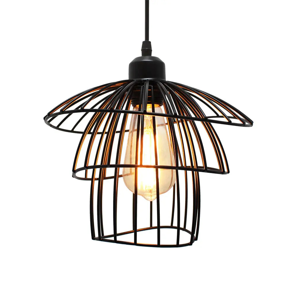 Vintage Black Metal Wire Cage Pendant Light