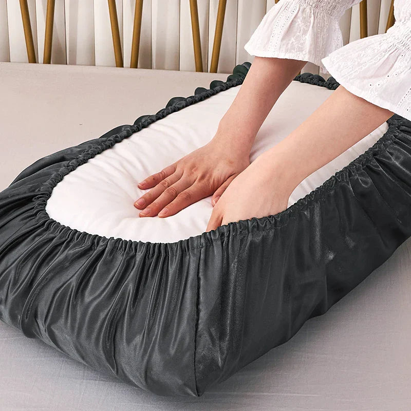DecorBites™ Imitation Silk Elastic Band Pillowcase Queen King Size Smooth Satin Luxury Bedding