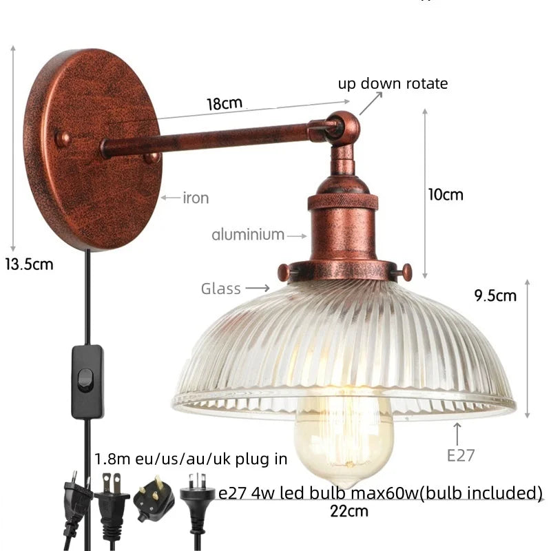 DecorBites™ Clear Glass LED Wall Sconce | Industrial Rural Stair Light Fixtures
