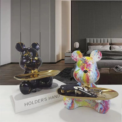DecorBites™ Graffiti Bear Figurine: Modern Animal Statue & Key Storage Shelf