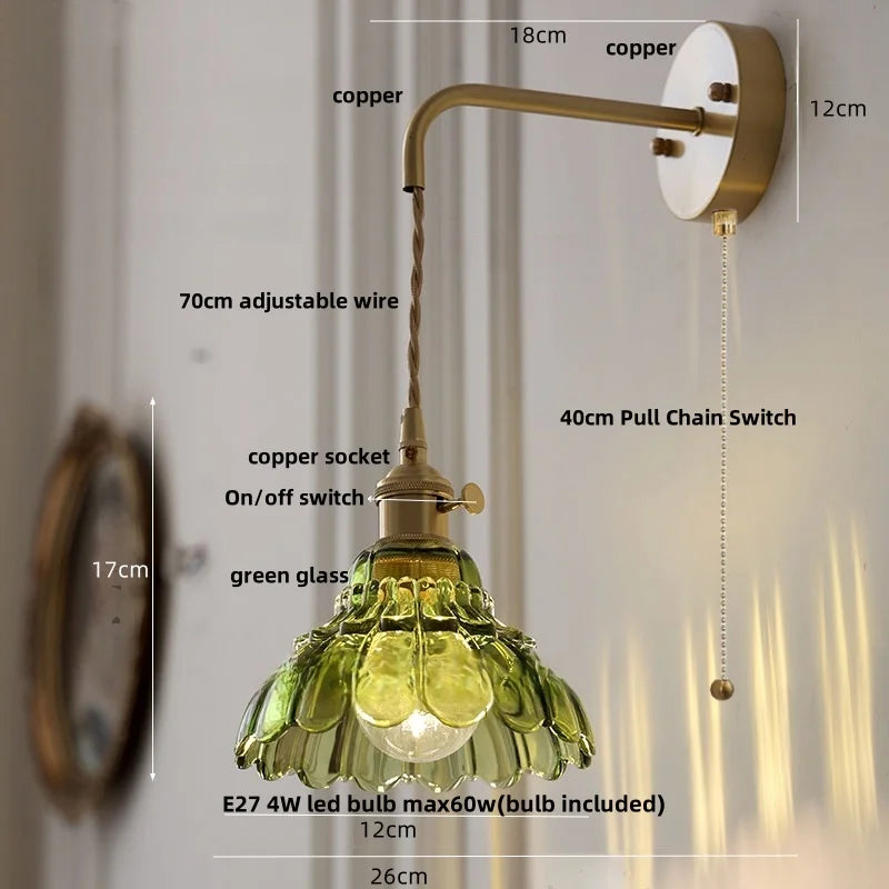 DecorBites™ LED Wall Lights Modern Nordic Pull Chain Glass Bedroom Lamp