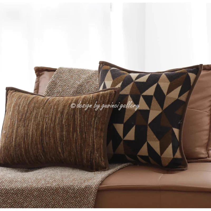 DecorBites™ Geometric Brown Leather Splicing Throw Pillow Cover 45x45cm Luxe Square Cushion Case