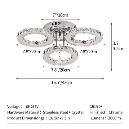 DecorBites™ Crystal LED Rings Ceiling Chandelier Dimmable Luminaire