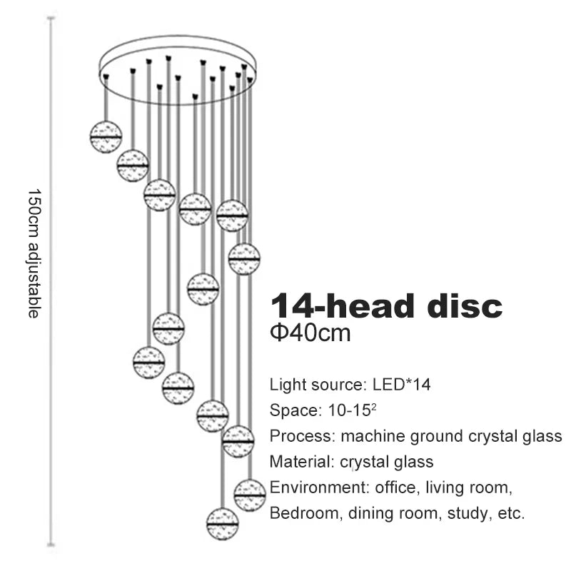 DecorBites™ Crystal Ball Chandelier Pendant Light for Staircase Hallway Bar Décor