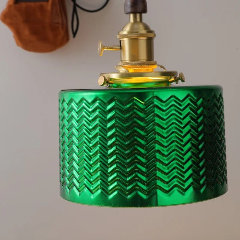Green Glass Pendant Light Modern Copper Entryway