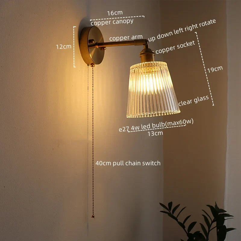 DecorBites™ Glass Sconce LED Wall Lamp, Copper Nordic Bedroom Light Fixtures