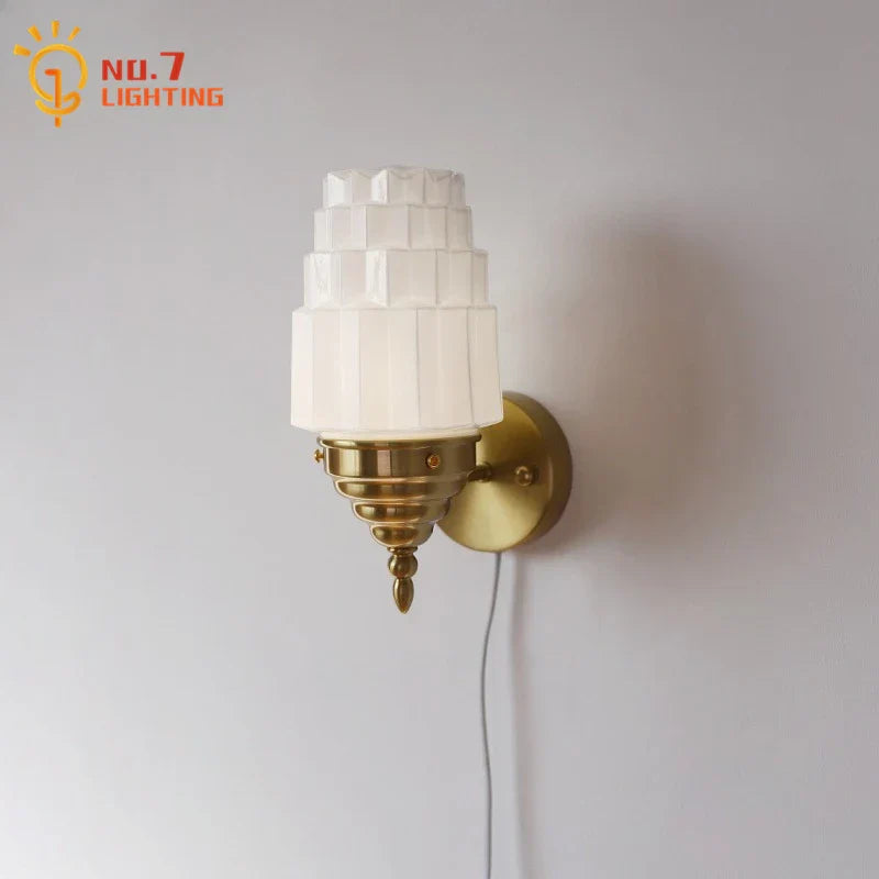 DecorBites™ Cream Glass LED Wall Lamp Iron Art Chrome/Gold Living Room Bedroom Background
