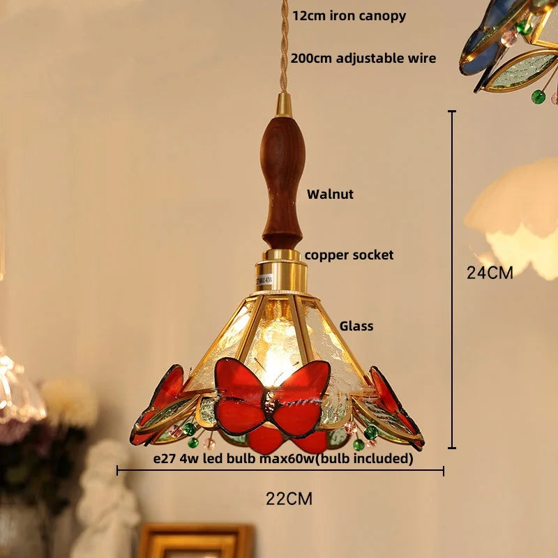 DecorBites™ Clear Glass LED Pendant Light Tiffany Butterfly Hanging Lamp
