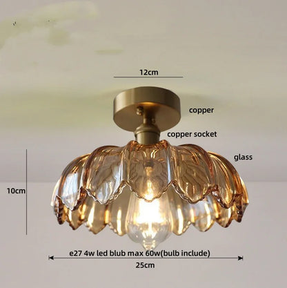 DecorBites™ Green Flower Glass Copper Ceiling Light - Nordic Modern LED, Living Room Bedroom Hallway Fixtures