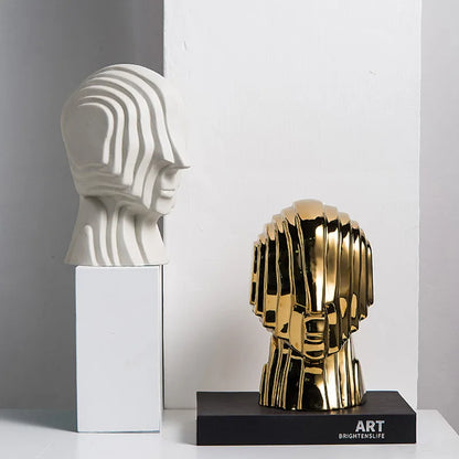 DecorBites™ Geometric Ceramic Head Sculpture | Golden Alien Figurine