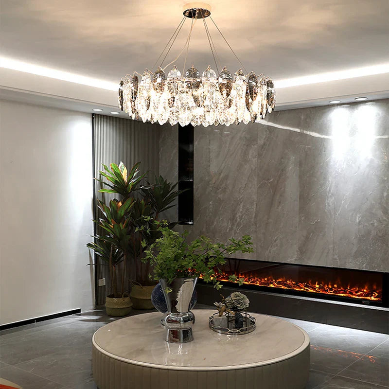 DecorBites™ Gold Silver Crystal LED Dimmable Pendant Light for Living Room