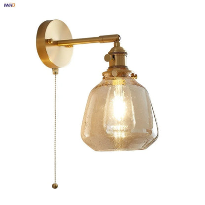 DecorBites™ Clear Glass LED Wall Sconce with Pull Chain, Rotating Copper Socket