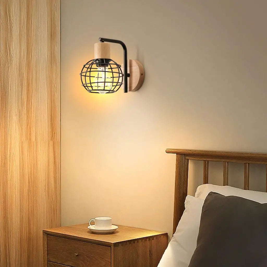DecorBites™ Industrial Wire Cage Wall Sconce E27 Rustic Retro Bedside Light Fixture