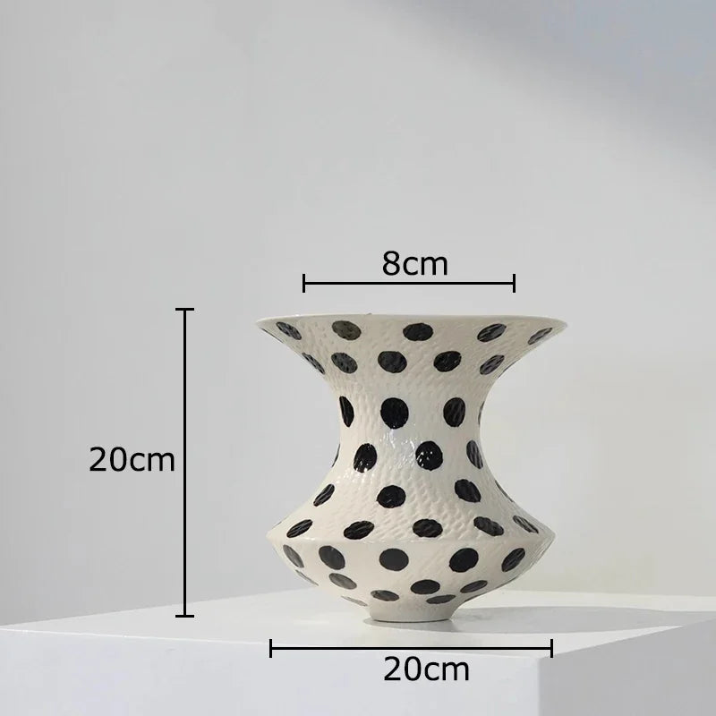 DecorBites™ Black Polka Dot Ceramic Vase for Table Flower Arrangement and Room Decor
