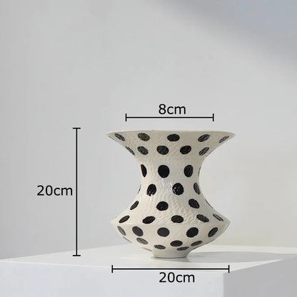 DecorBites™ Black Polka Dot Ceramic Vase for Table Flower Arrangement and Room Decor