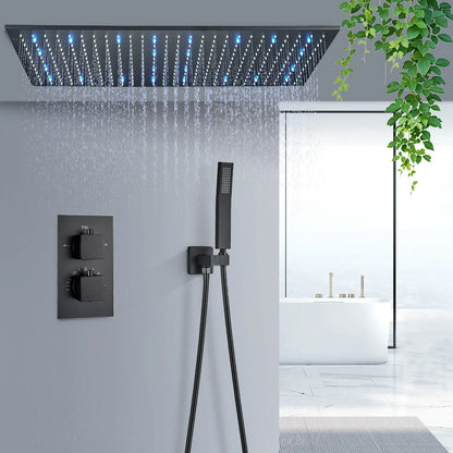 DecorBites™ Brushed Gold LED Thermostatic Shower Faucet Set with Ceiling Rainfall Shower Head