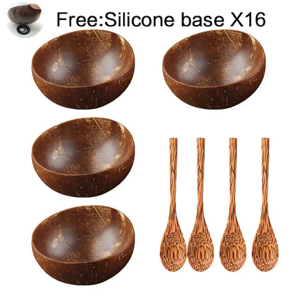 DecorBites™ Coconut Bowl Set with Wooden Spoon: Natural Handmade Tableware for Desserts, Fruits, Salads