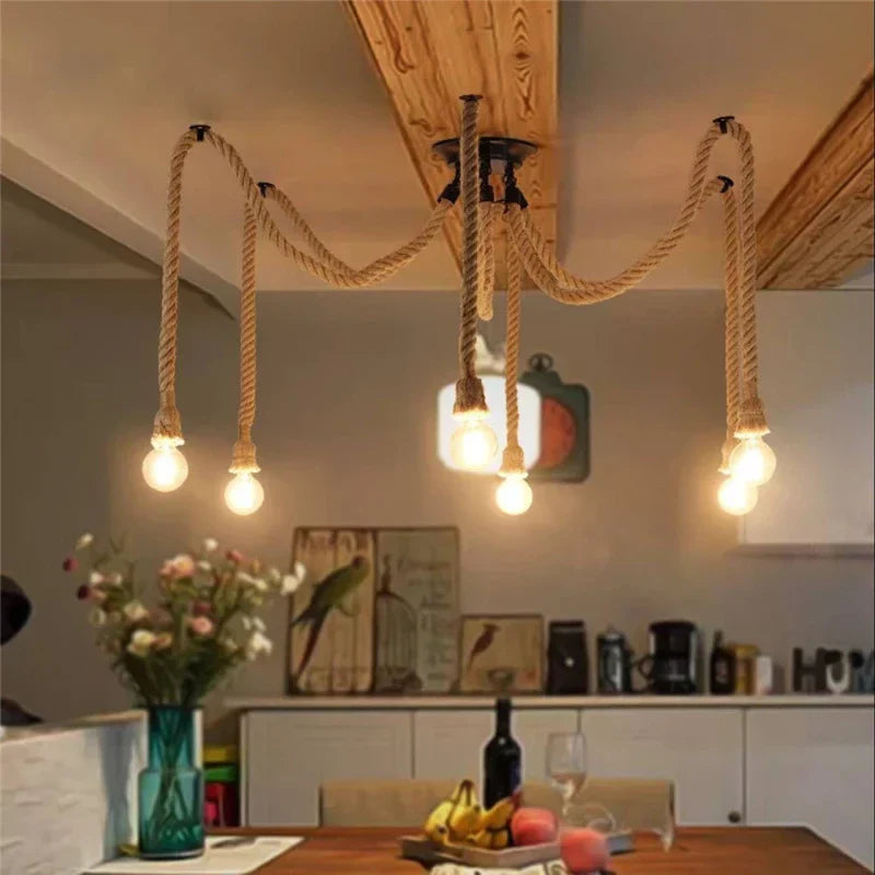 Wicker Net Chandelier Lamp