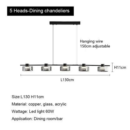 DecorBites™ Glass LED Chandelier: Modern Minimalist Copper Pendant Light for Living Room & Bedroom