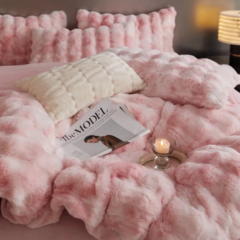 Blue Grey Faux Fur Bedding