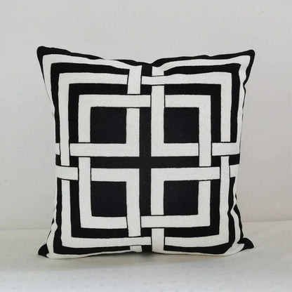 DecorBites™ Geometric Embroidery Cushion Cover 45x45cm Black Grey Soft Cozy for Home Decor
