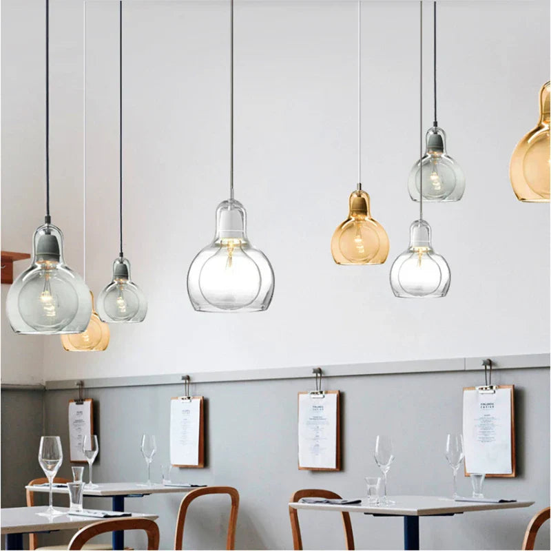 Amber Glass Pendant Light Large Size Kitchen