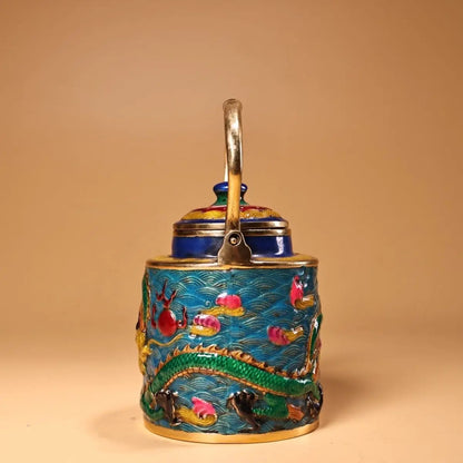 DecorBites™ Dragon Cloisonné Enamel Pan: Hand-painted and Gilded Copper, Chinese Style