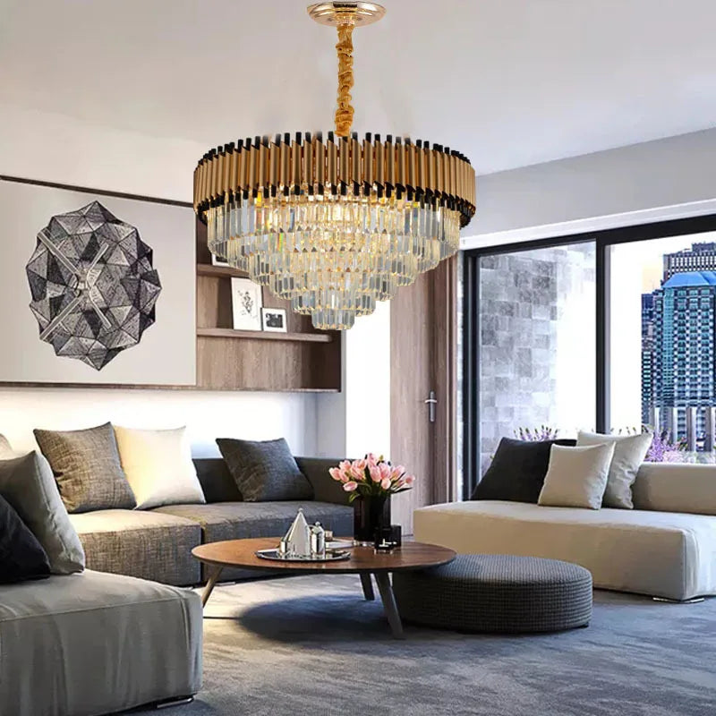 Crystal Ceiling Chandelier Round D80cm Gold