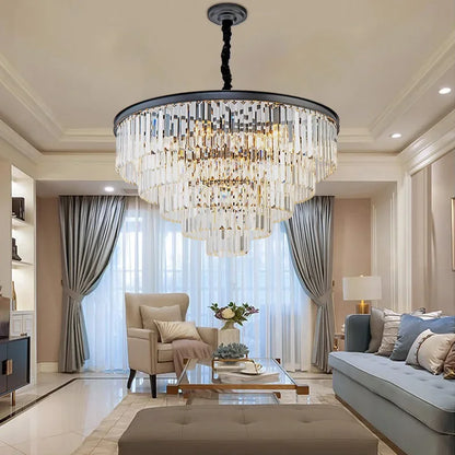 DecorBites™ Crystal Gold Black LED Chandelier: Modern Multi-Storey Pendant Lamp Lighting