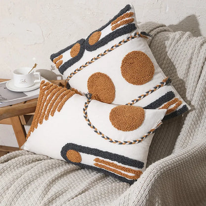 DecorBites™ Geometric Embroidered Cotton Canvas Cushion Cover Home Decor Boho Style