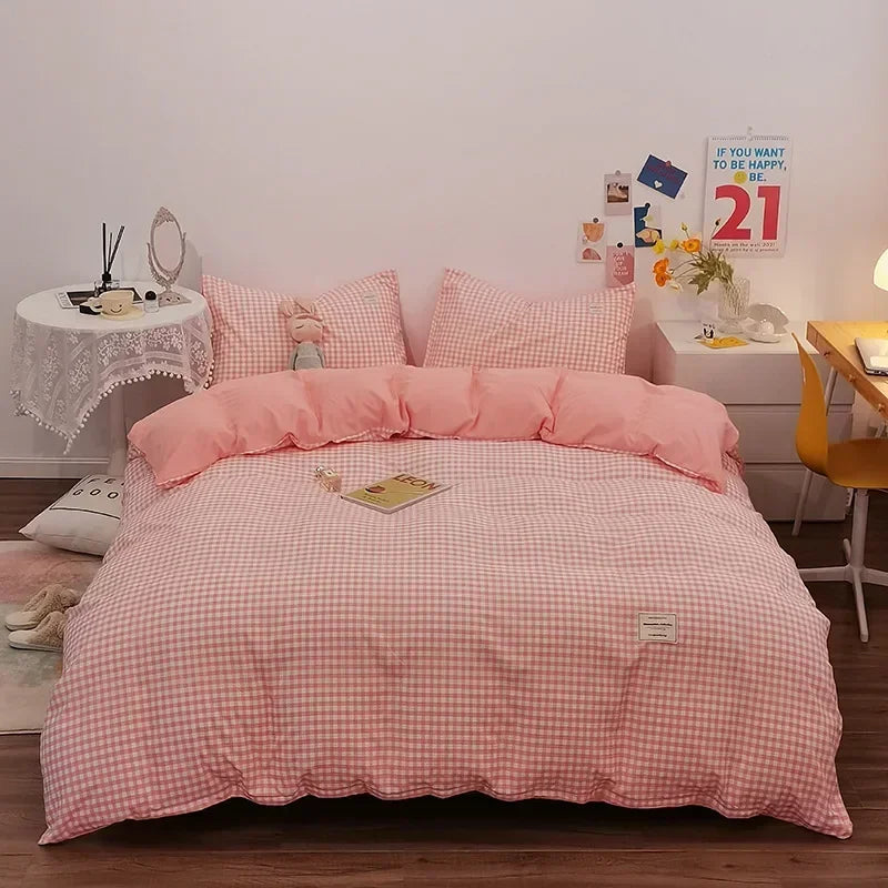 Cotton Grid Print Quilt Cover