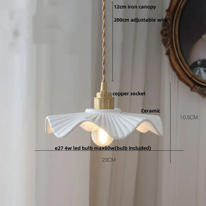 DecorBites™ Copper Ceramic LED Pendant Lights Walnut Wood Hang Lamp