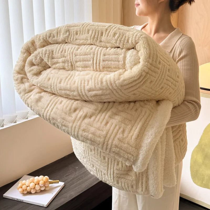 DecorBites™ Jacquard Lamb Wool Double-Layer Blanket for Cozy Comfort & Style
