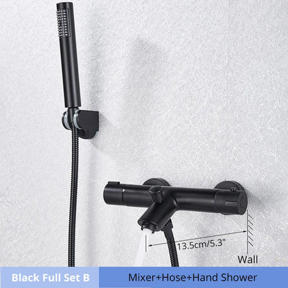 DecorBites™ Black/Chrome Thermostatic Shower Set with Brass Wall Mount Mixer Handle Spray