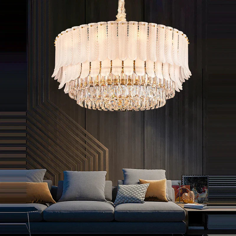 Gold Crystal Round Chandelier Polished Steel 100cm
