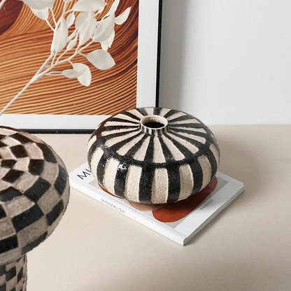 DecorBites™ Geometric Check Ceramic Vase for Home Decor and Floral Arrangements