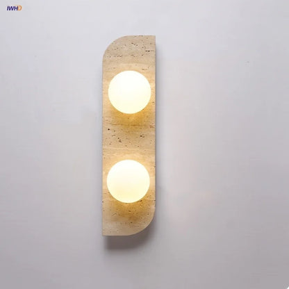 DecorBites™ LED Wall Lamp 2 Glass Ball White, Yellow Travertine Stone Indoor Light