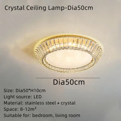 DecorBites™ Gold Crystal Ceiling Light: Nordic Modern Round Lighting Fixture for Bedroom and Restaurant