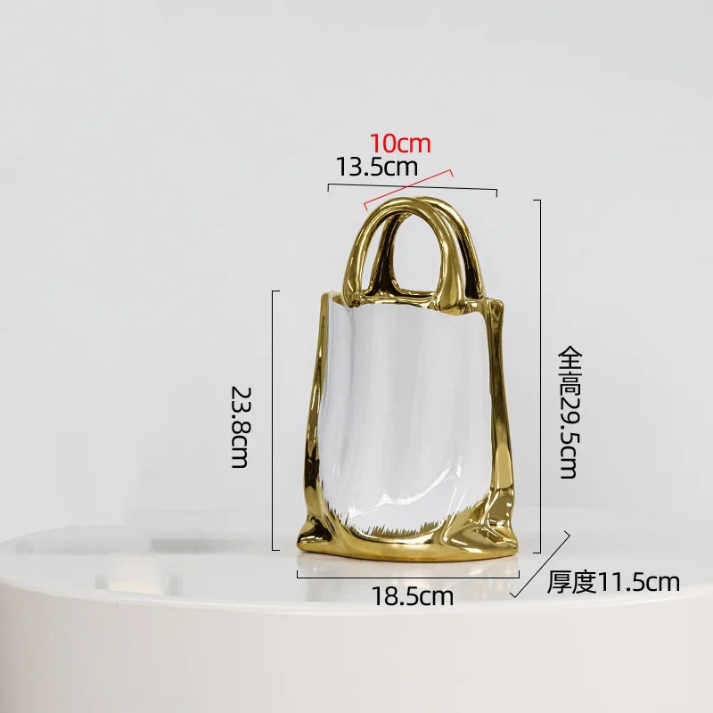 Gold Handbag Ceramic Vase Large Tabletop Decor
