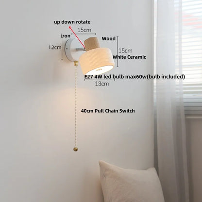 DecorBites™ LED Wall Lights Wood White Ceramic Rotate, Living Room Bedside Lamp