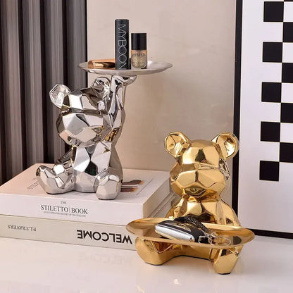 DecorBites™ Geometric Bear Piggy Bank Key Tray Cosmetic Bookshelf Statue & Storage Box