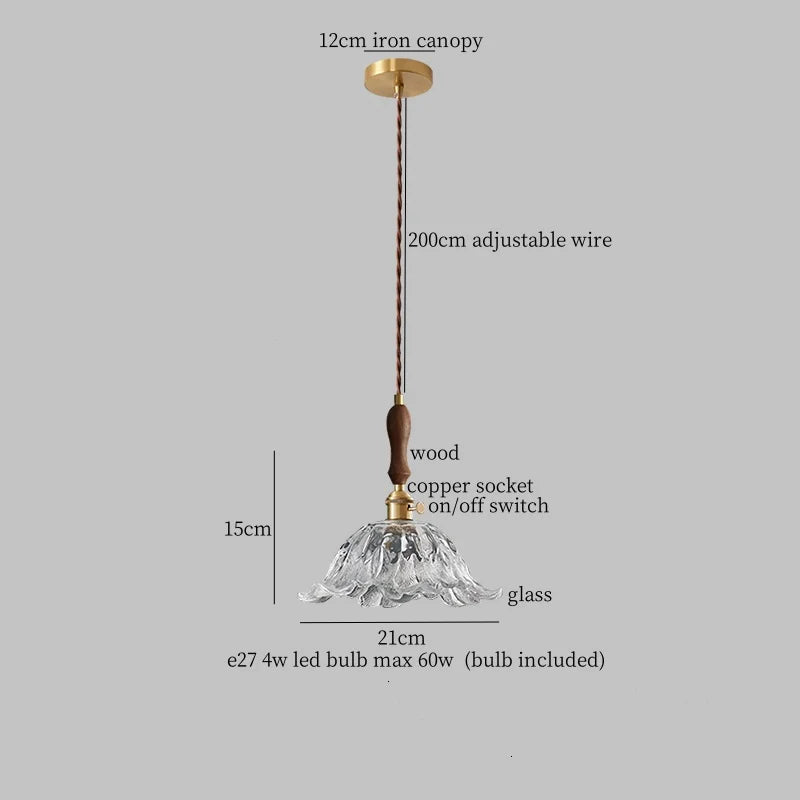 DecorBites™ Copper Wood Glass LED Pendant Lamp - French Minimalist Design for Home Decor