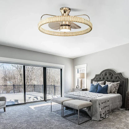DecorBites™ Crystal LED Fan Light: 50W Remote Reversible Blade, Quiet, Timed, Invisible Design