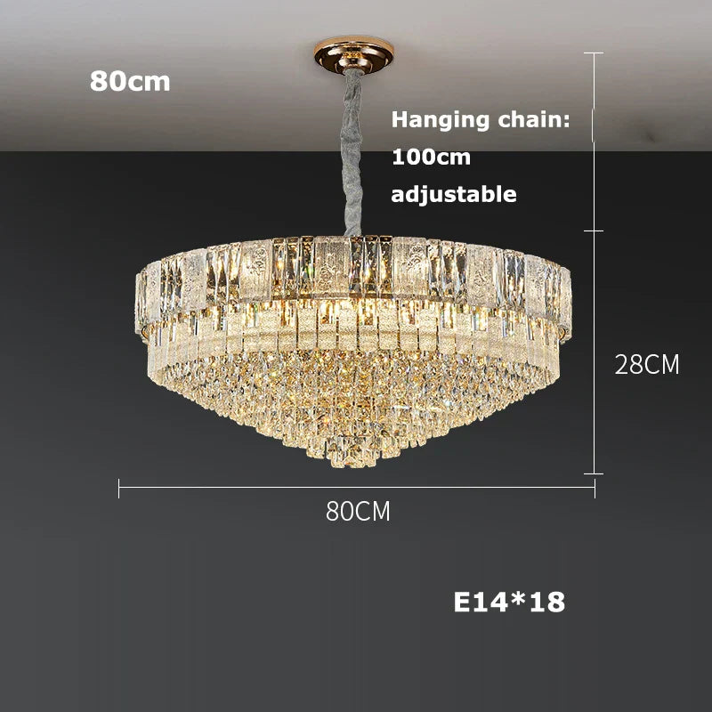 Gold Crystal Living Chandelier K9 150cm Gold Hardware