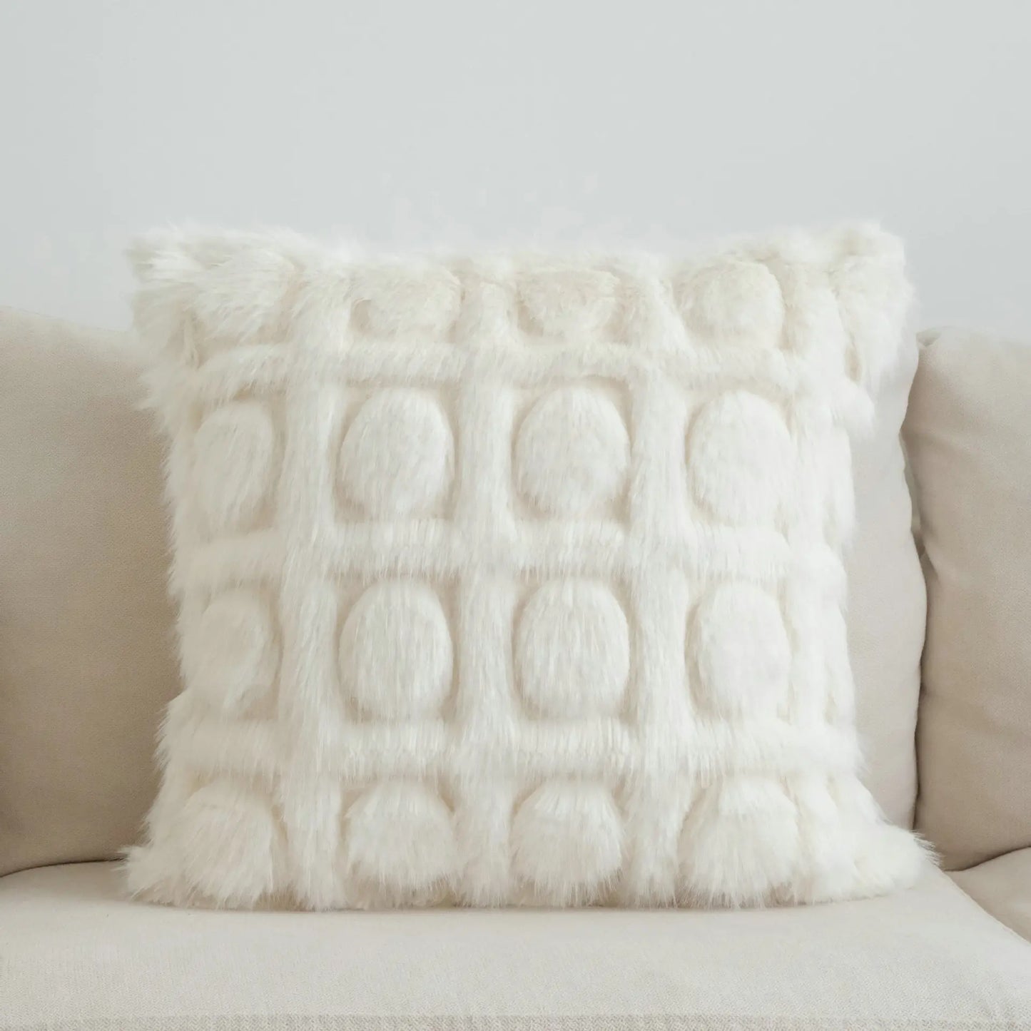 DecorBites™ Cream Geometric Faux Fur Pillow Case for Luxury Home Decor