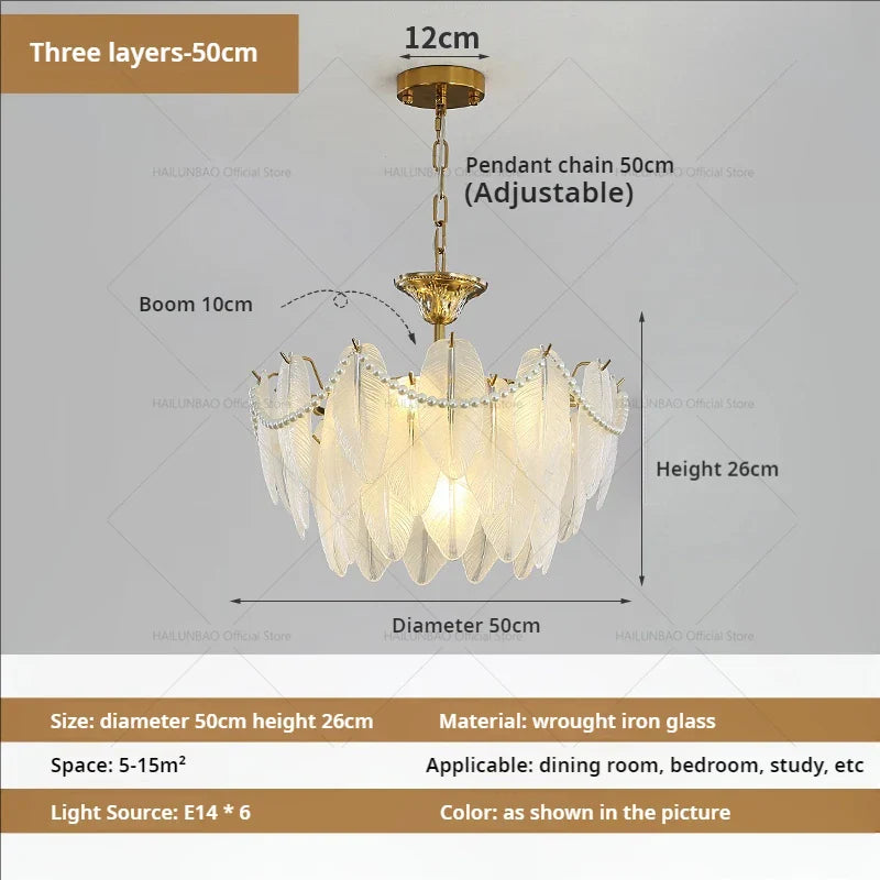 DecorBites™ Cream Wind Feather Pearl Crystal Chandelier for Luxury Living Room and Bedroom