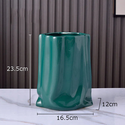 DecorBites™ Gold Plated Pleated Texture Ceramic Vase for Desk Decor and Flower Arrangements