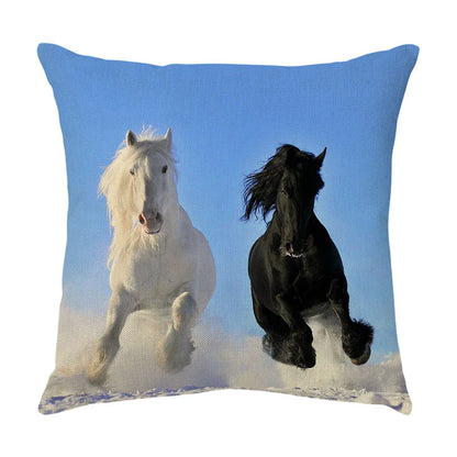 DecorBites™ Galloping Horse Pillowcase: Wild Horse Print Linen Cushion Cover for Home Decoration