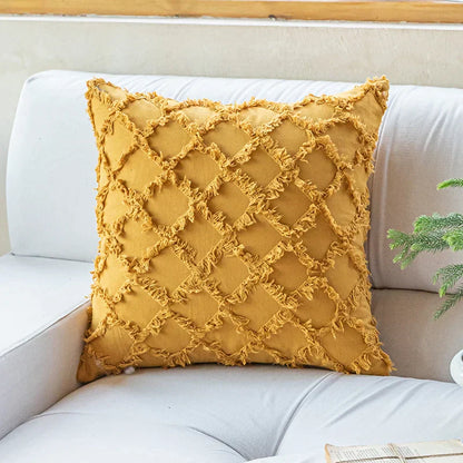 DecorBites™ Cotton Diamond Cushion Cover in Mustard Orange Beige for Living Room Sofa Bed