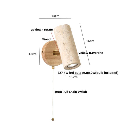 DecorBites™ LED Wall Sconce Yellow Travertine Stone Wood Nordic Modern Rotate Bedside Lamp